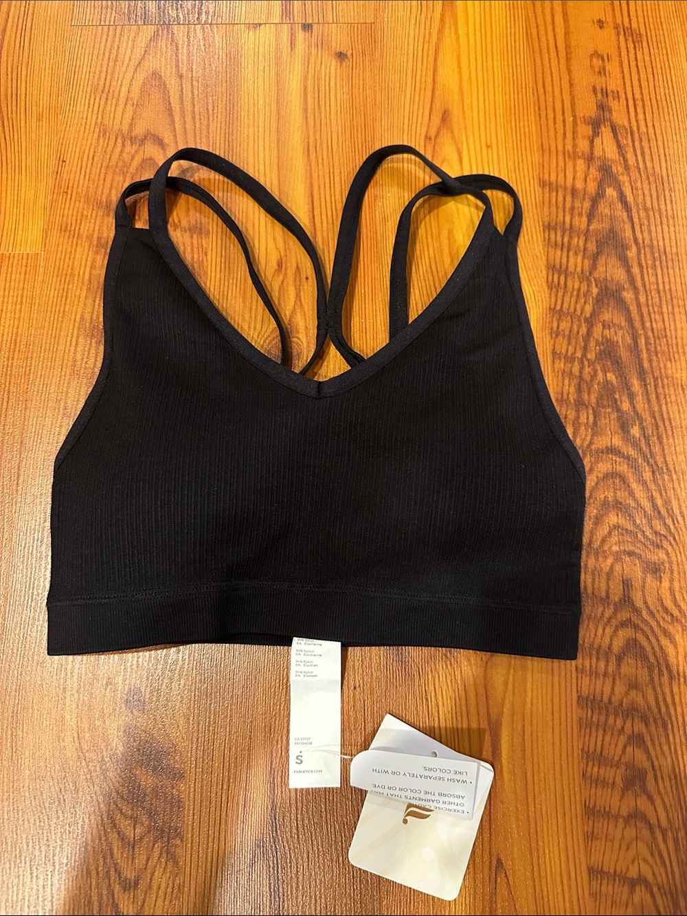 Black Strappy Ribbed Sports Bra